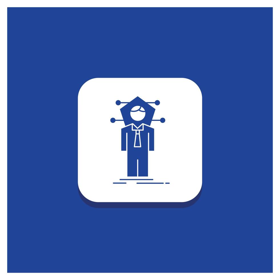 Blue Round Button for Business. connection. human. network. solution Glyph icon vector