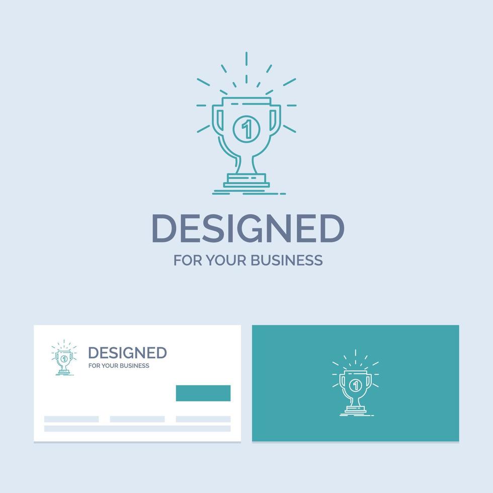 award. cup. prize. reward. victory Business Logo Line Icon Symbol for your business. Turquoise Business Cards with Brand logo template vector