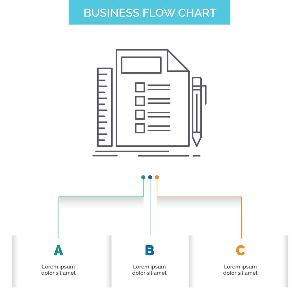 Business. list. plan. planning. task Business Flow Chart Design with 3 Steps. Line Icon For Presentation Background Template Place for text vector