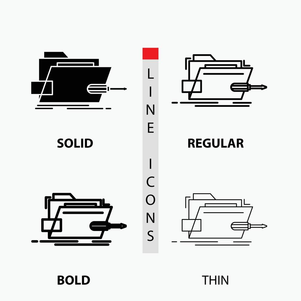 Folder. repair. skrewdriver. tech. technical Icon in Thin. Regular. Bold Line and Glyph Style. Vector illustration