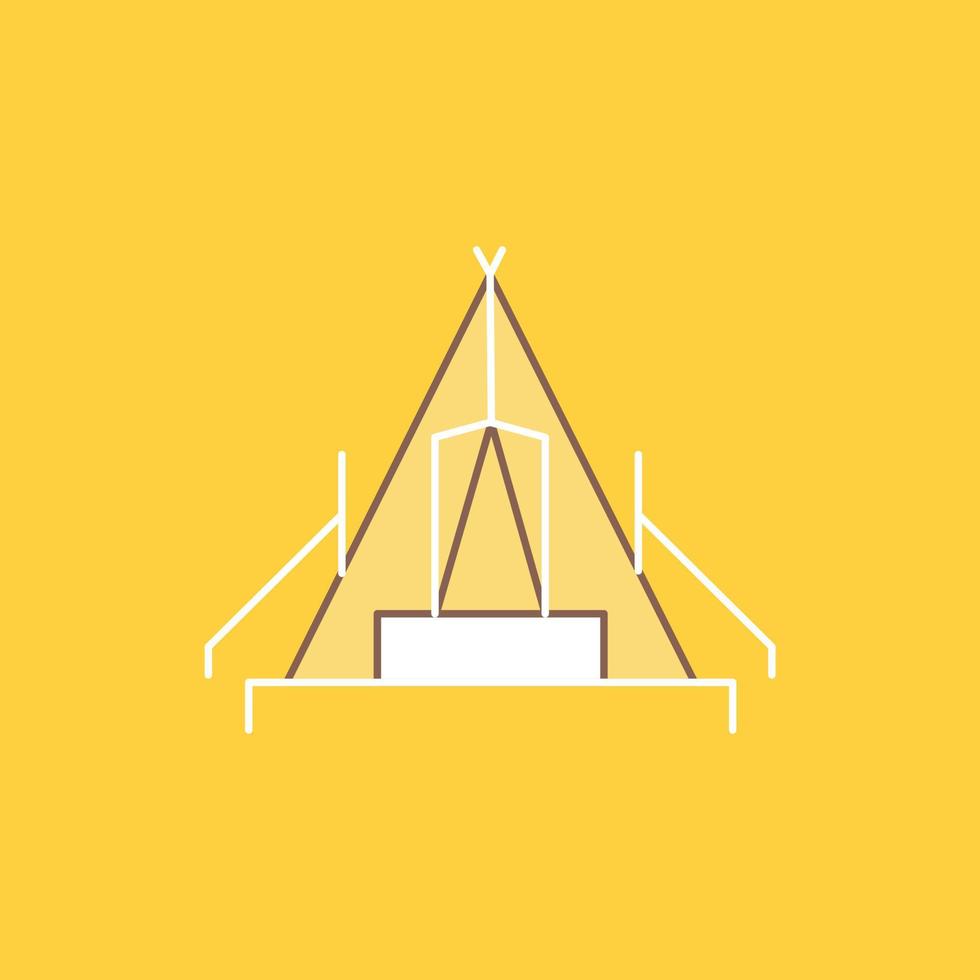 tent. camping. camp. campsite. outdoor Flat Line Filled Icon. Beautiful Logo button over yellow background for UI and UX. website or mobile application vector