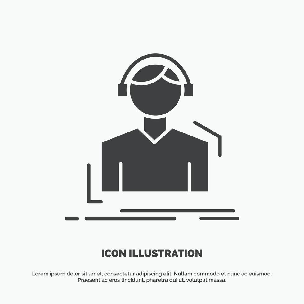Engineer. headphones. listen. meloman. music Icon. glyph vector gray symbol for UI and UX. website or mobile application