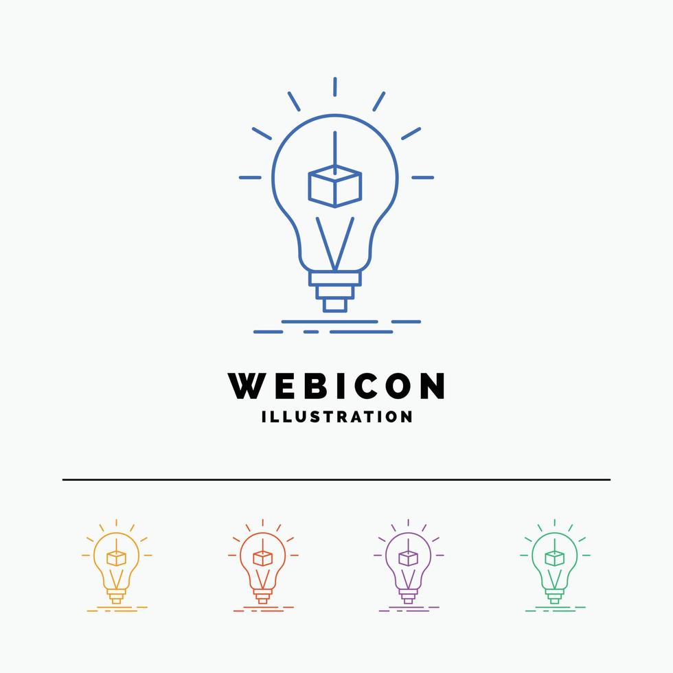 3d Cube. idea. bulb. printing. box 5 Color Line Web Icon Template isolated on white. Vector illustration