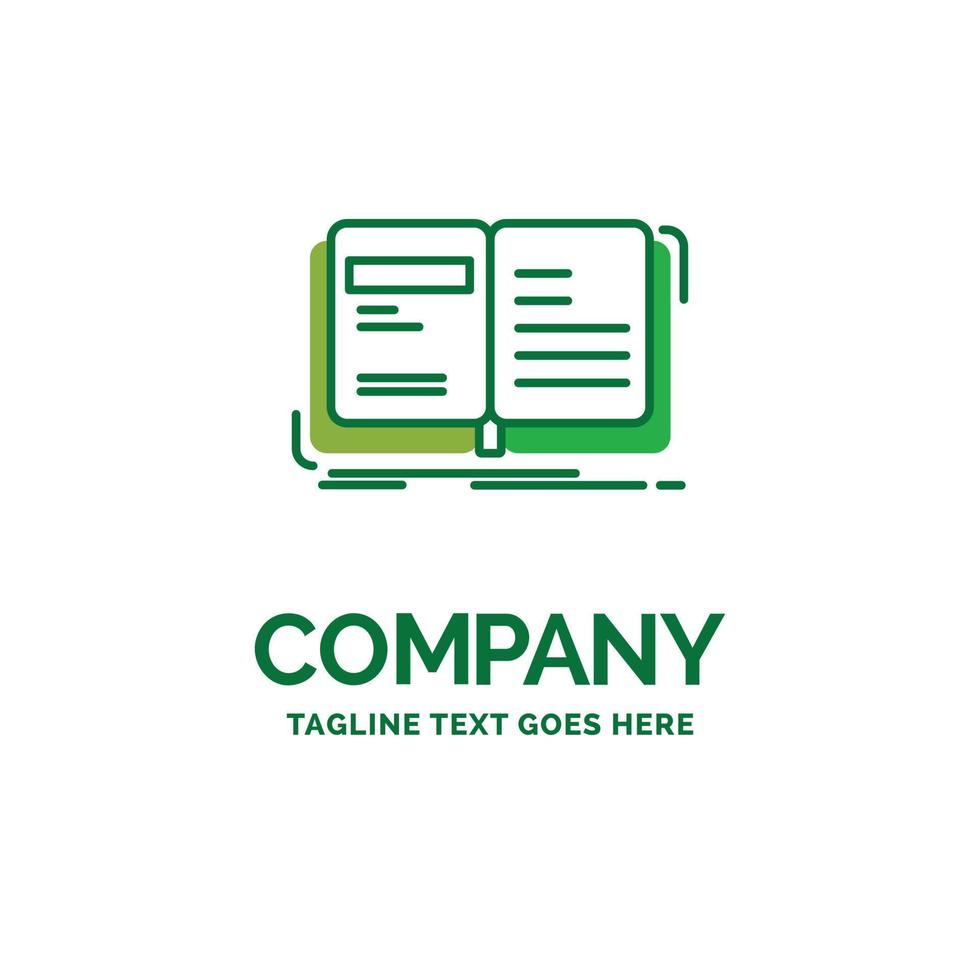 Author. book. open. story. storytelling Flat Business Logo template. Creative Green Brand Name Design. vector