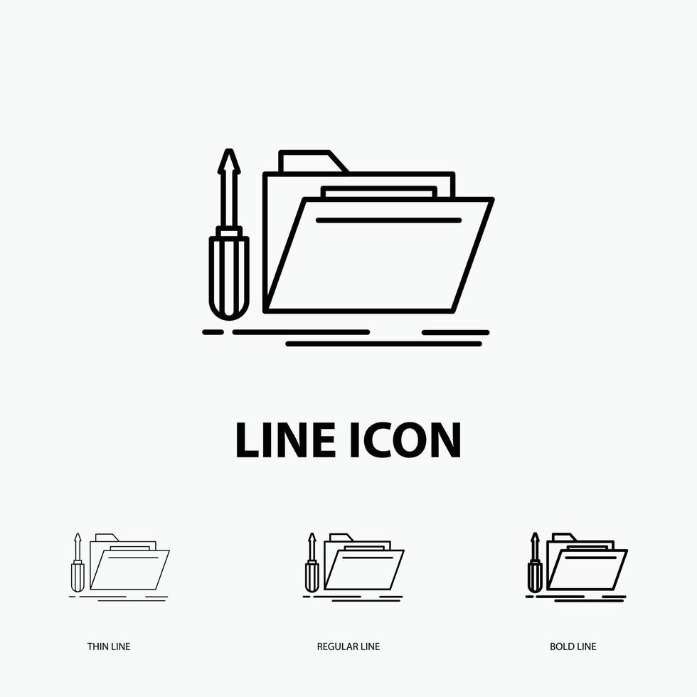 folder. tool. repair. resource. service Icon in Thin. Regular and Bold Line Style. Vector illustration