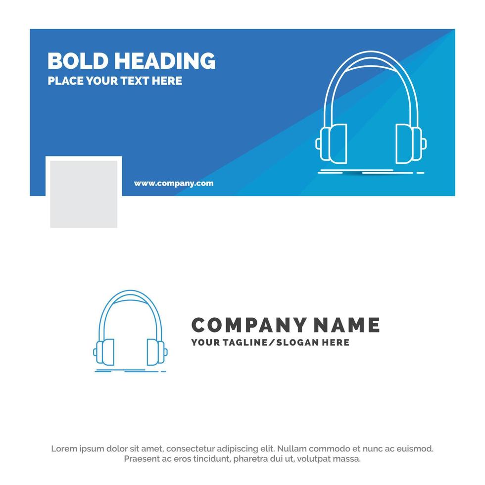 Blue Business Logo Template for Audio. headphone. headphones. monitor. studio. Facebook Timeline Banner Design. vector web banner background illustration