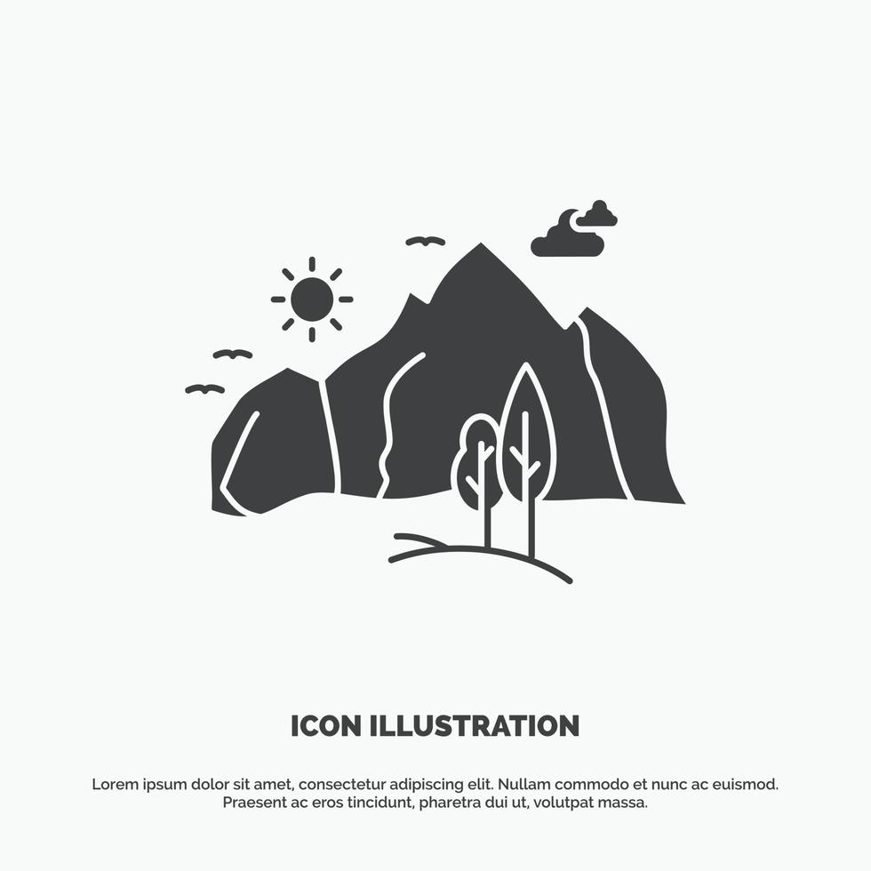 hill. landscape. nature. mountain. tree Icon. glyph vector gray symbol for UI and UX. website or mobile application