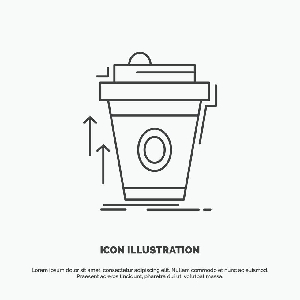 producto. promoción. café. taza. icono de marketing de marca. símbolo gris vectorial de línea para ui y ux. sitio web o aplicación móvil vector