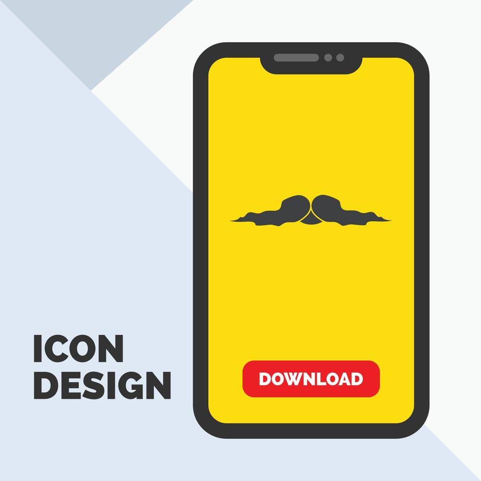 moustache. Hipster. movember. male. men Glyph Icon in Mobile for Download Page. Yellow Background vector