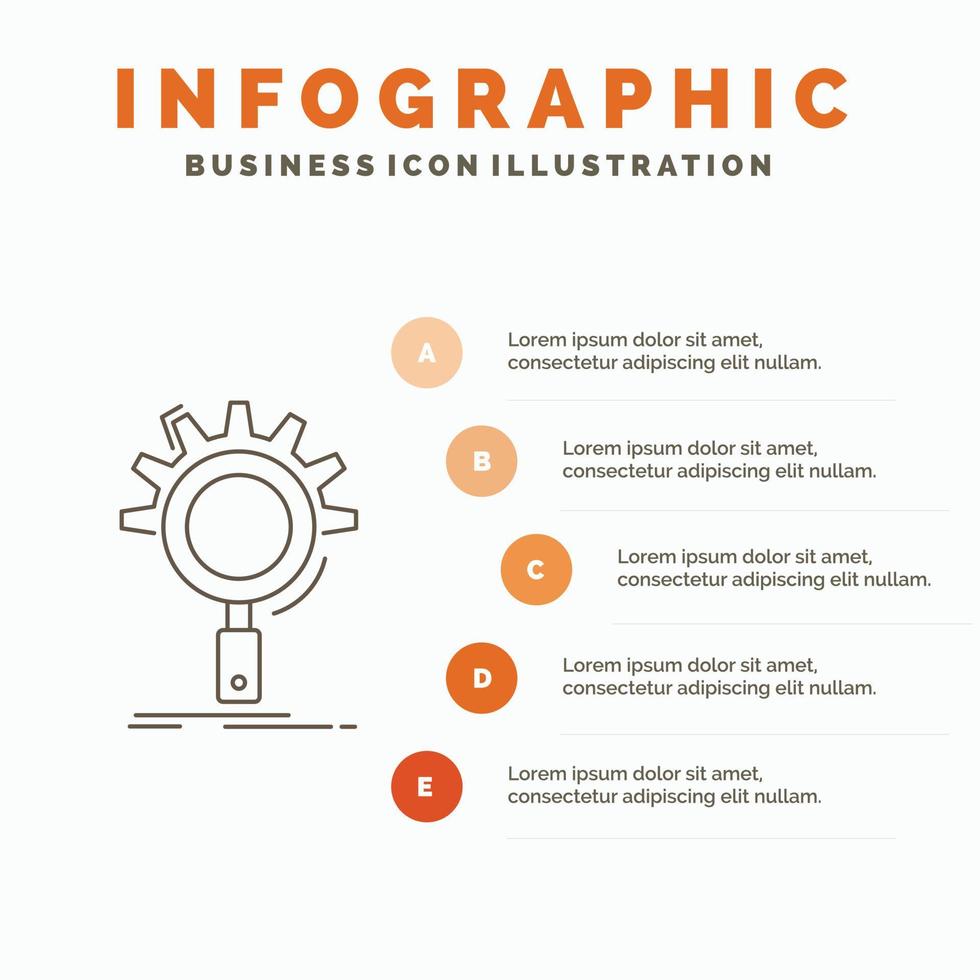 SEO búsqueda. mejoramiento. proceso. configuración de plantilla de infografía para sitio web y presentación. icono de línea gris con ilustración de vector de estilo infográfico naranja