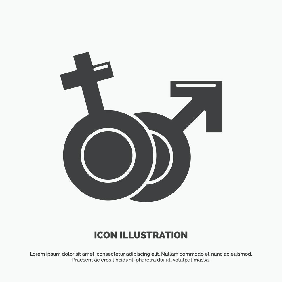 género. Venus. Marte. masculino. icono femenino. símbolo gris vectorial de glifo para ui y ux. sitio web o aplicación móvil vector