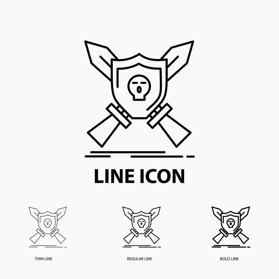 Badge. emblem. game. shield. swords Icon in Thin. Regular and Bold Line Style. Vector illustration