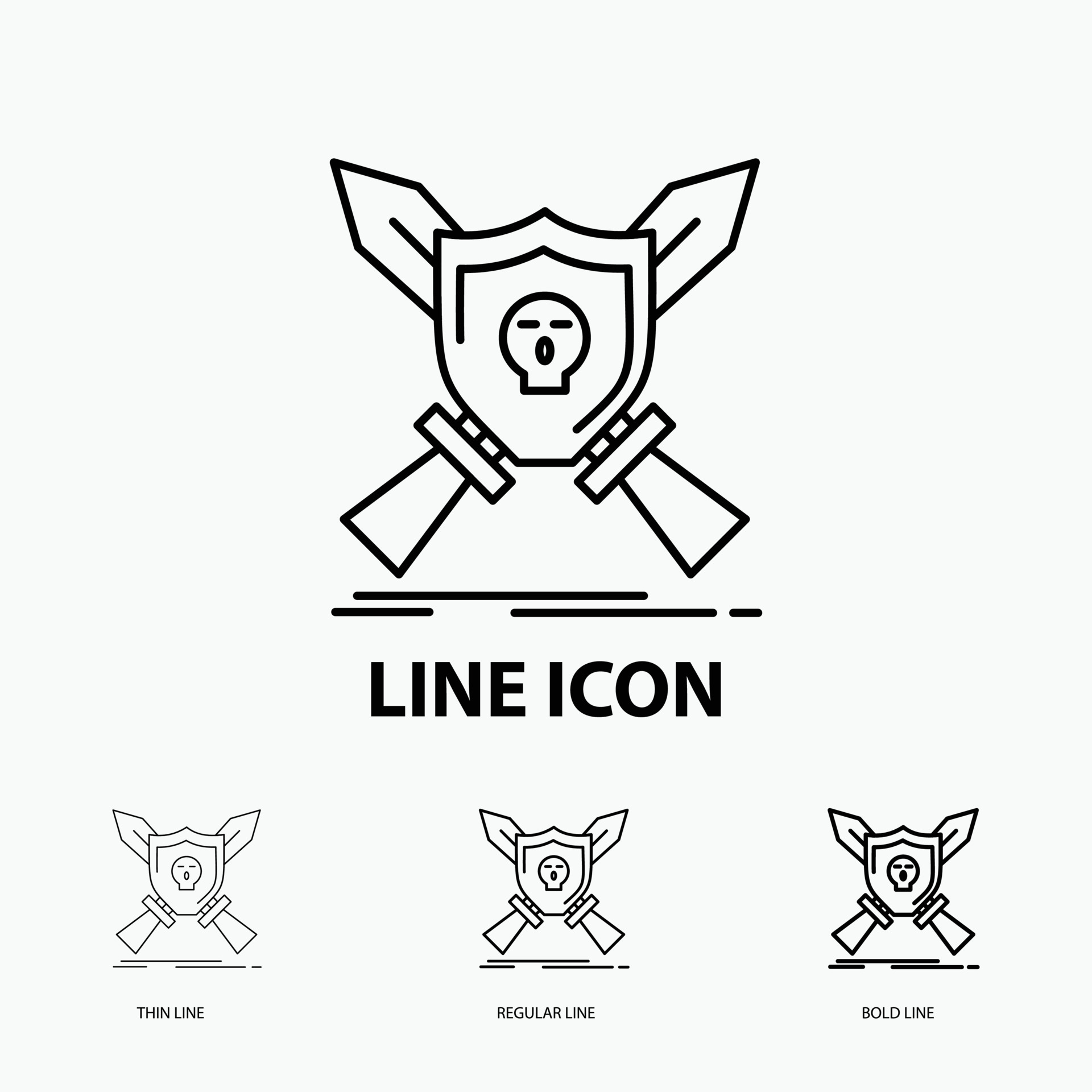 Badge. emblem. game. shield. swords Icon in Thin. Regular and Bold Line Style. Vector
