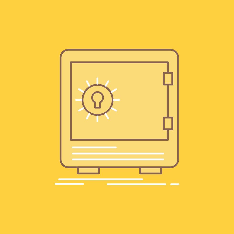 Bank. deposit. safe. safety. strongbox Flat Line Filled Icon. Beautiful Logo button over yellow background for UI and UX. website or mobile application vector