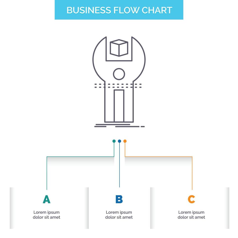 SDK. App. development. kit. programming Business Flow Chart Design with 3 Steps. Line Icon For Presentation Background Template Place for text vector