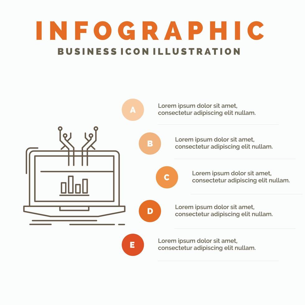 análisis. analítico. administración. en línea. plantilla de infografía de plataforma para sitio web y presentación. icono de línea gris con ilustración de vector de estilo infográfico naranja