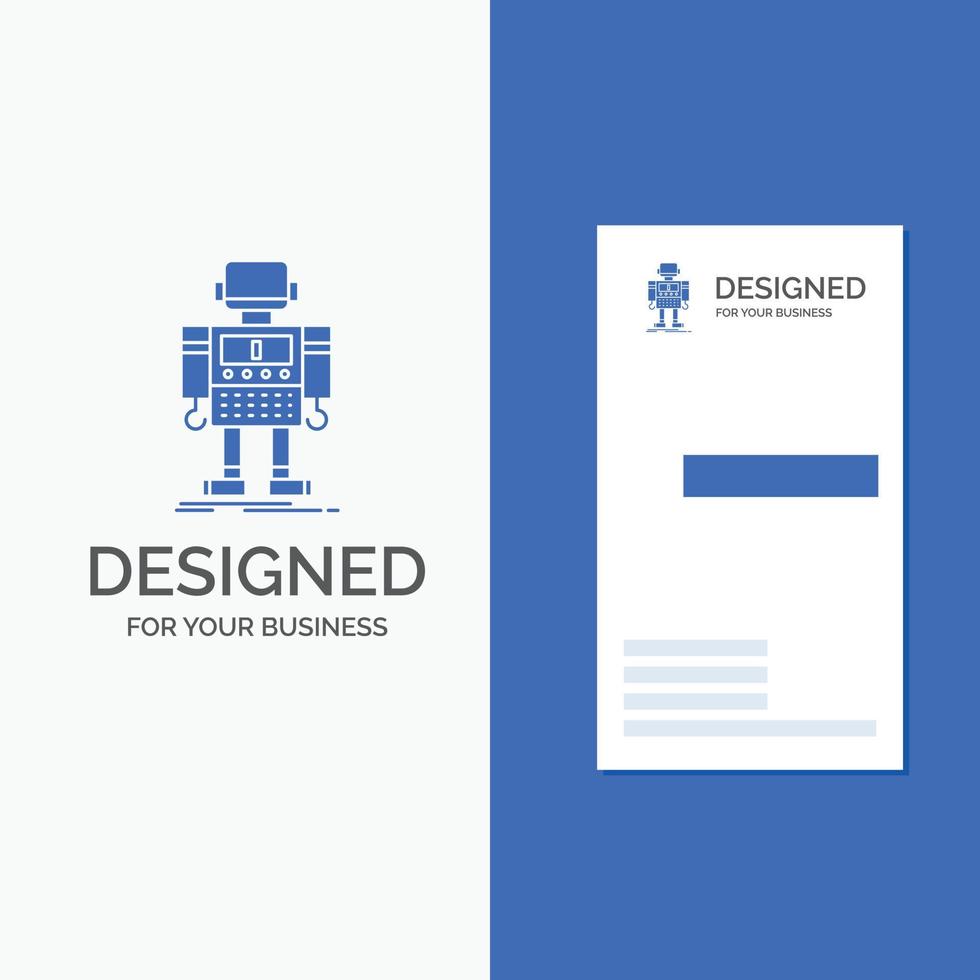 logotipo de empresa para autónomos. máquina. robot. robótico tecnología. plantilla de tarjeta de visita de negocio azul vertical. vector