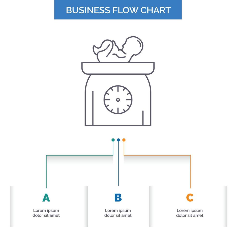 peso. bebé. recién nacido escamas. diseño de diagrama de flujo de negocios para niños con 3 pasos. icono de línea para el lugar de plantilla de fondo de presentación para texto vector