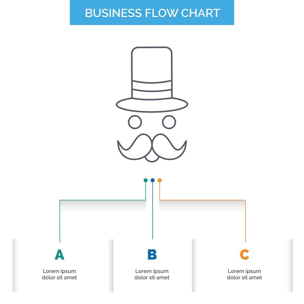 moustache. Hipster. movember. santa Clause. Hat Business Flow Chart Design with 3 Steps. Line Icon For Presentation Background Template Place for text vector