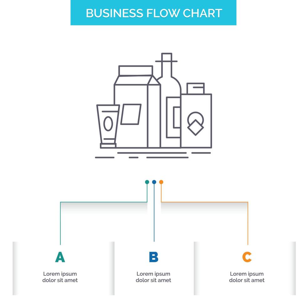 packaging. Branding. marketing. product. bottle Business Flow Chart Design with 3 Steps. Line Icon For Presentation Background Template Place for text vector