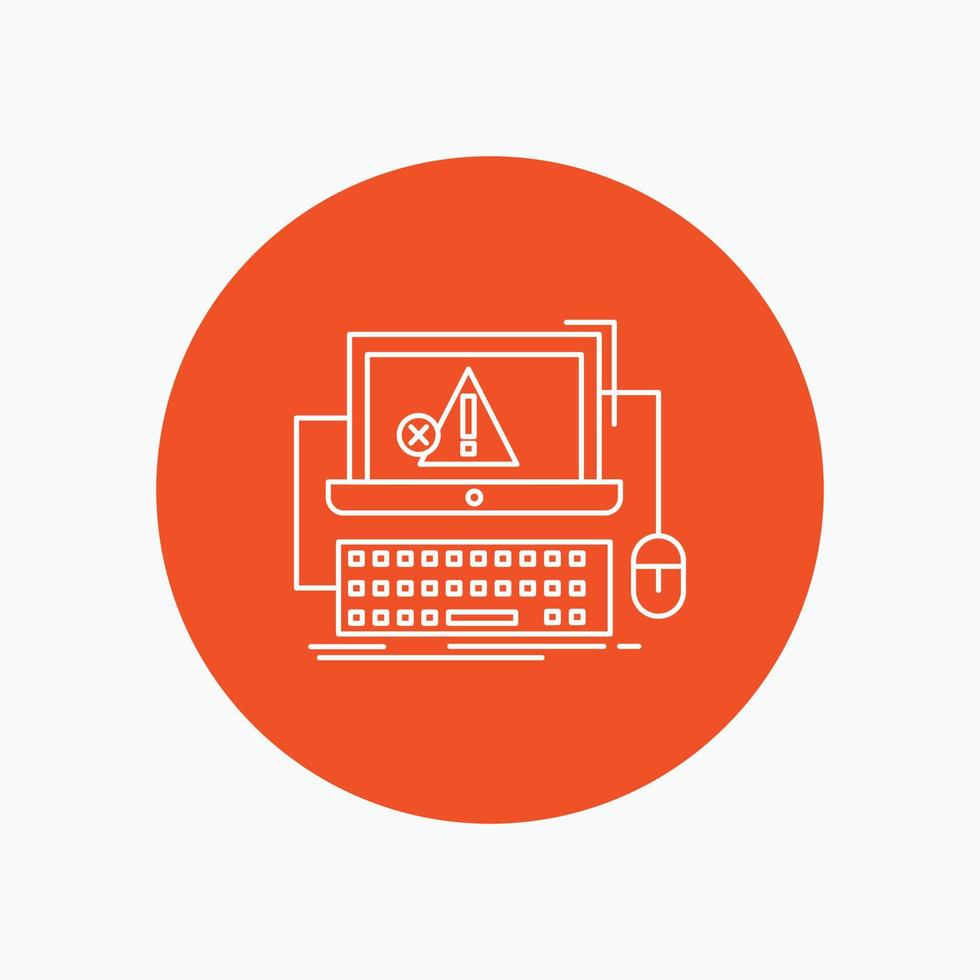 Computer. crash. error. failure. system White Line Icon in Circle background. vector icon illustration