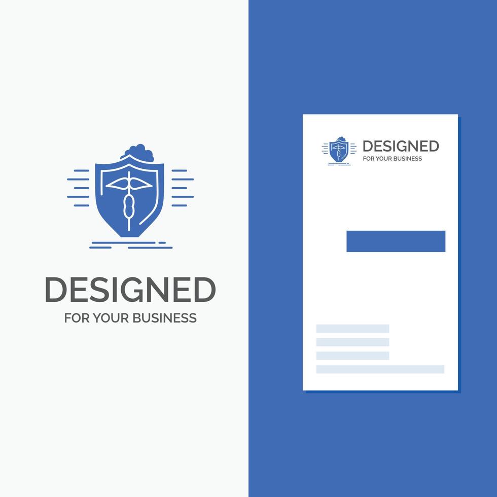 logotipo de empresa para seguros. salud. médico. proteccion. seguro. plantilla de tarjeta de visita de negocio azul vertical. vector