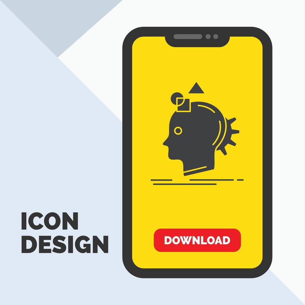 Imagination. imaginative. imagine. idea. process Glyph Icon in Mobile for Download Page. Yellow Background vector