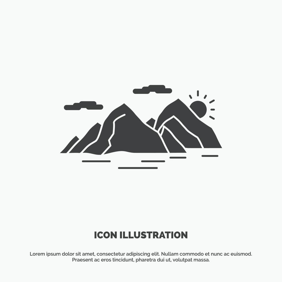 Mountain. hill. landscape. nature. evening Icon. glyph vector gray symbol for UI and UX. website or mobile application