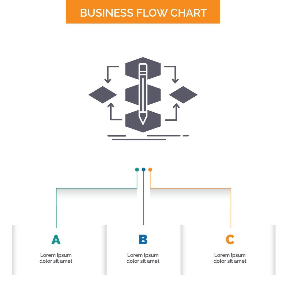 Algorithm. design. method. model. process Business Flow Chart Design with 3 Steps. Glyph Icon For Presentation Background Template Place for text. vector