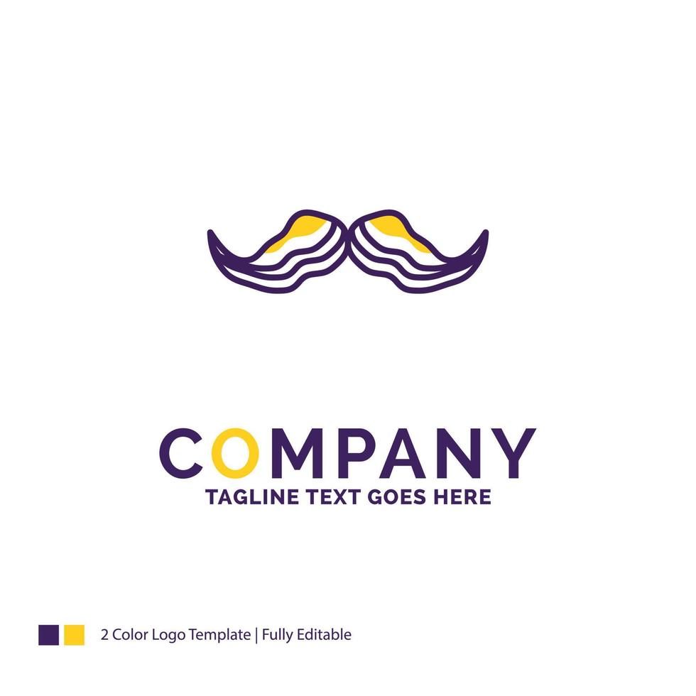 Company Name Logo Design For moustache. Hipster. movember. male. men. Purple and yellow Brand Name Design with place for Tagline. Creative Logo template for Small and Large Business. vector