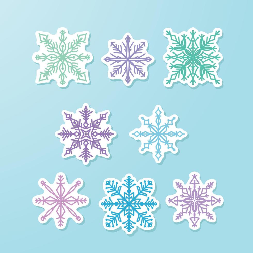 colección de pegatinas con forma de copo de nieve de invierno vector