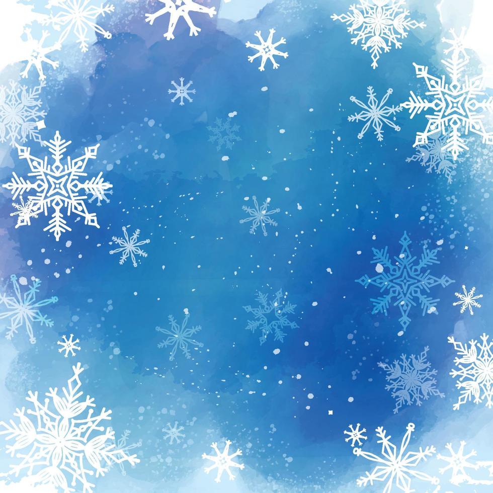 fondo de copo de nieve de invierno acuarela vector