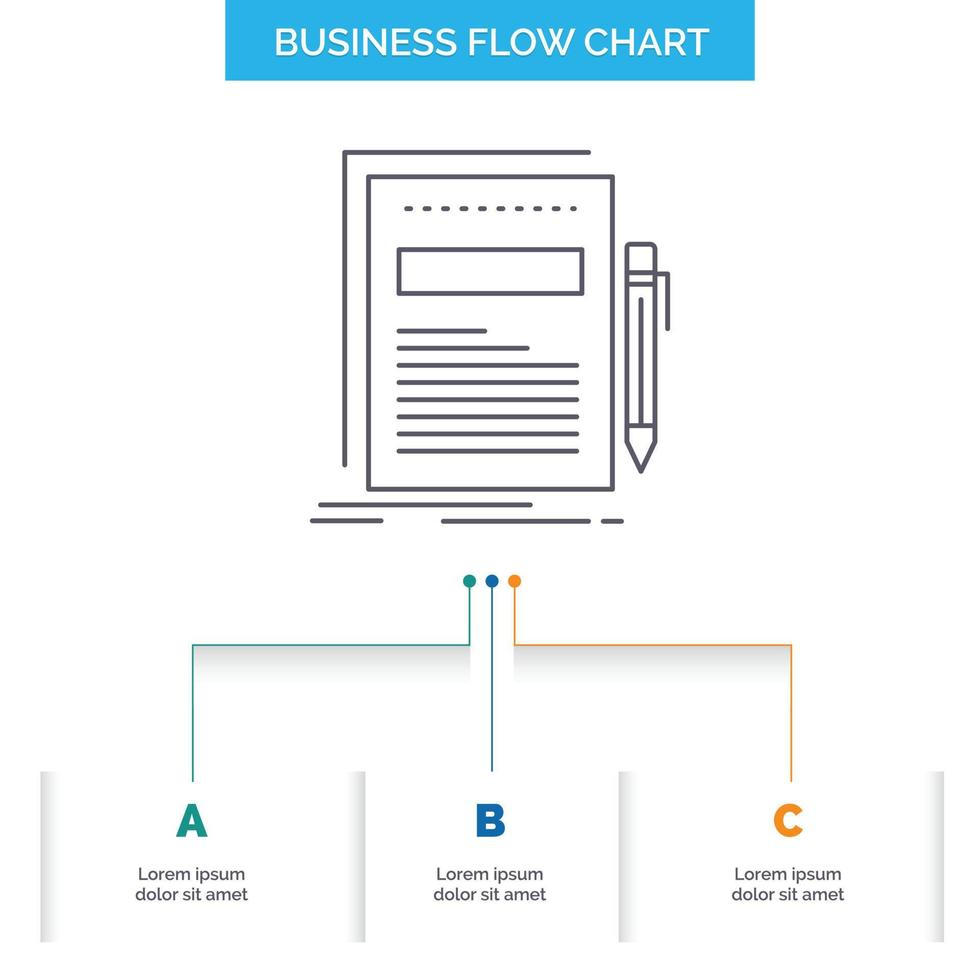 Business. document. file. paper. presentation Business Flow Chart Design with 3 Steps. Line Icon For Presentation Background Template Place for text vector