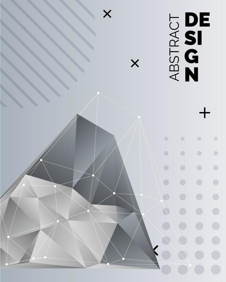 Abstract 3d chaotic low poly shapes. Flying polygonal pyramids in empty space. Futuristic background with bokeh effect. Poster design vector