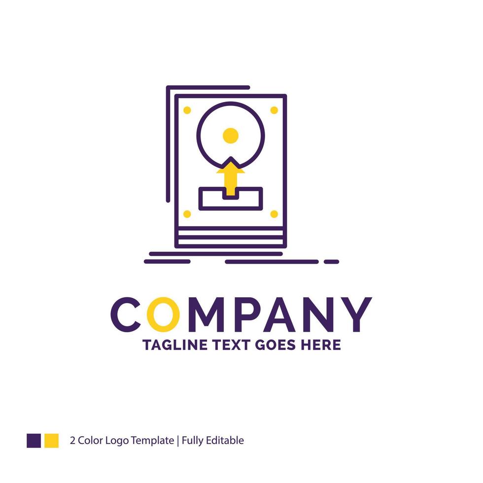 Company Name Logo Design For install. drive. hdd. save. upload. Purple and yellow Brand Name Design with place for Tagline. Creative Logo template for Small and Large Business. vector