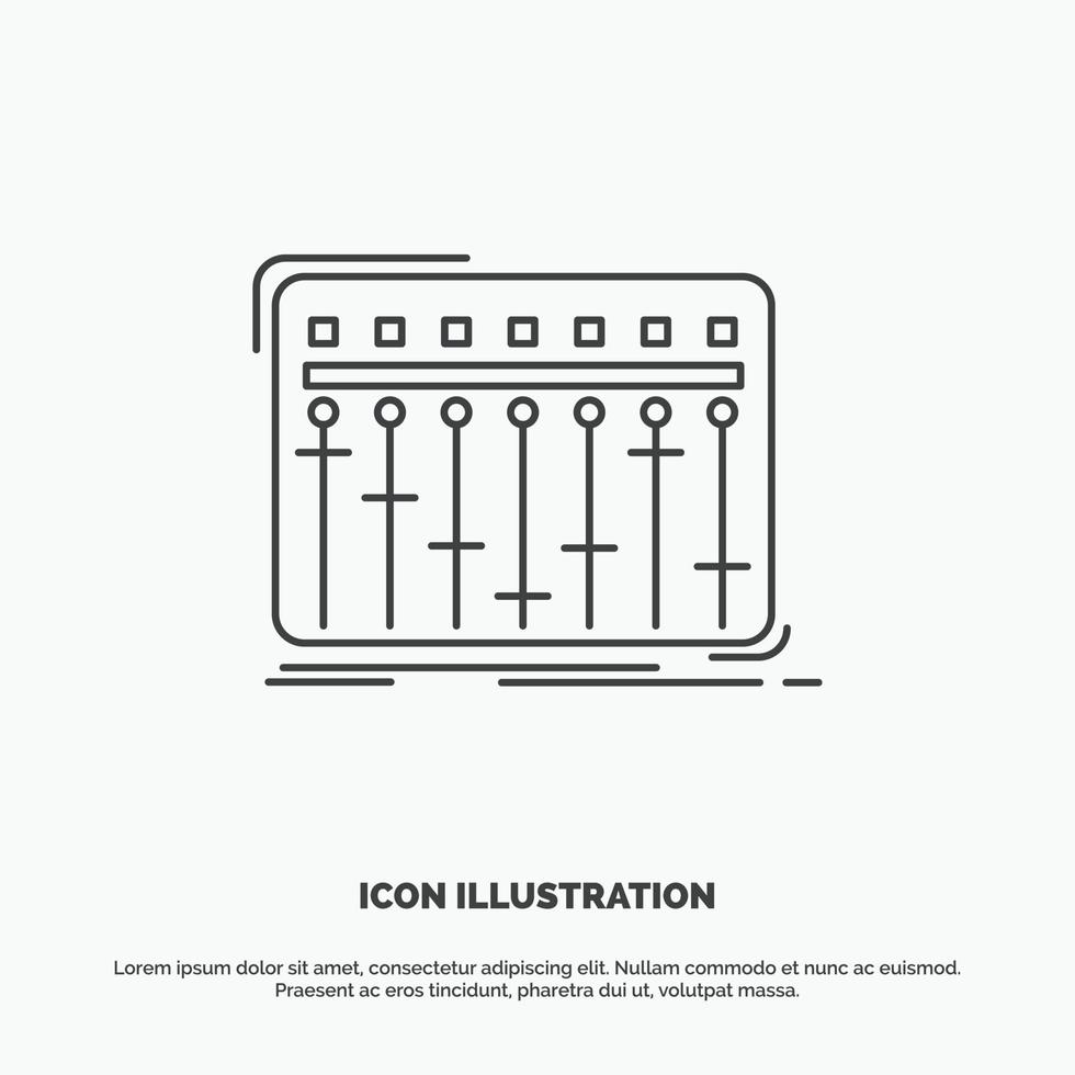 consola. DJ. mezclador. música. icono de estudio. símbolo gris vectorial de línea para ui y ux. sitio web o aplicación móvil vector