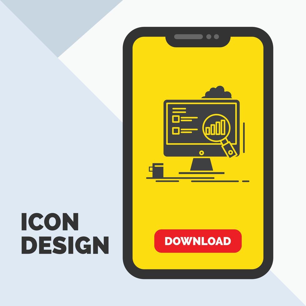 analytics. board. presentation. laptop. statistics Glyph Icon in Mobile for Download Page. Yellow Background vector