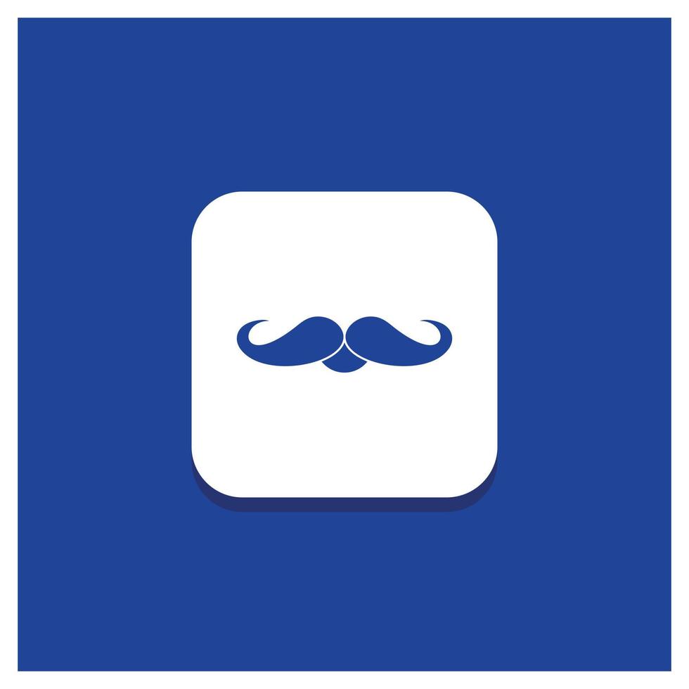 Blue Round Button for moustache. Hipster. movember. male. men Glyph icon vector