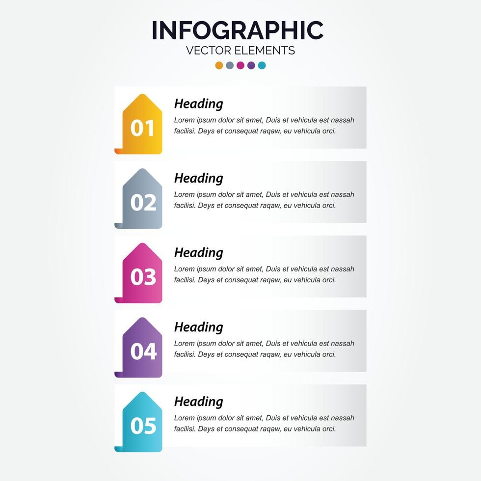 diseño infográfico vertical vectorial con iconos. 5 opciones o 5 pasos. diagrama de proceso diagrama de flujo gráfico de información vector