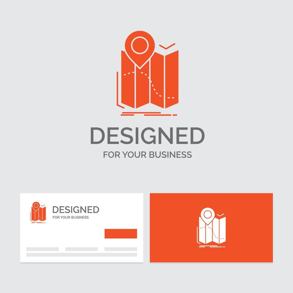 Business logo template for gps. location. map. navigation. route. Orange Visiting Cards with Brand logo template. vector