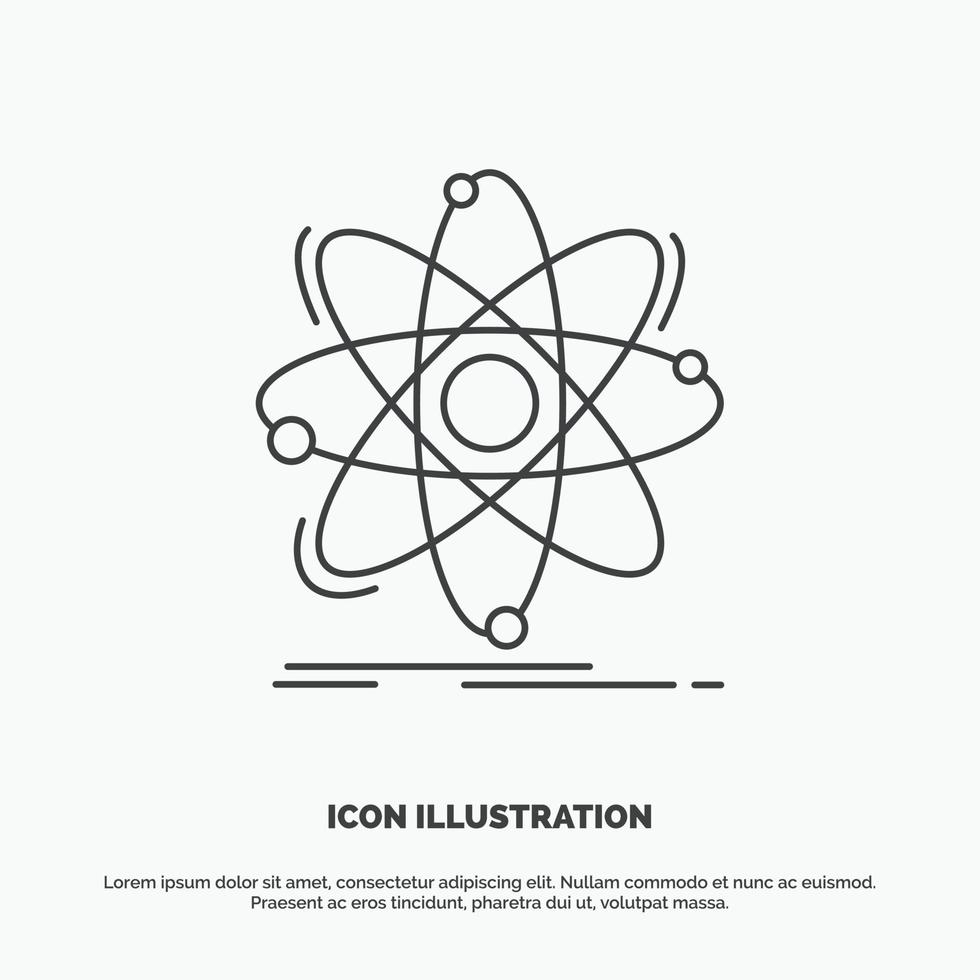 átomo. Ciencias. química. física. icono nuclear. símbolo gris vectorial de línea para ui y ux. sitio web o aplicación móvil vector