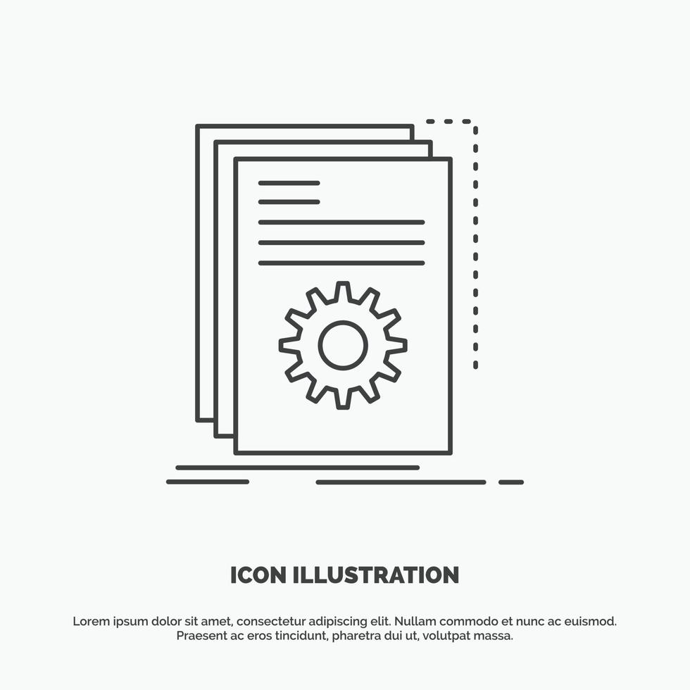 aplicación construir. desarrollador. programa. icono de guión. símbolo gris vectorial de línea para ui y ux. sitio web o aplicación móvil vector