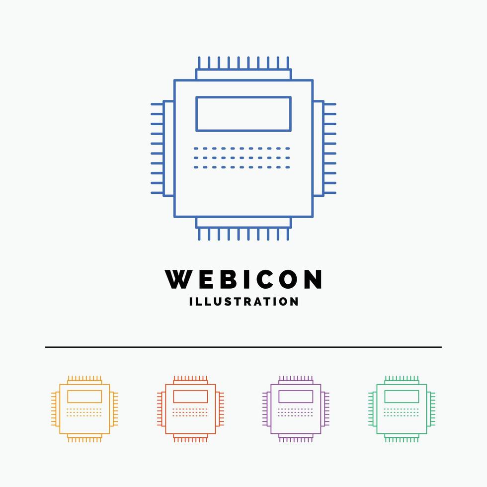 Processor. Hardware. Computer. PC. Technology 5 Color Line Web Icon Template isolated on white. Vector illustration