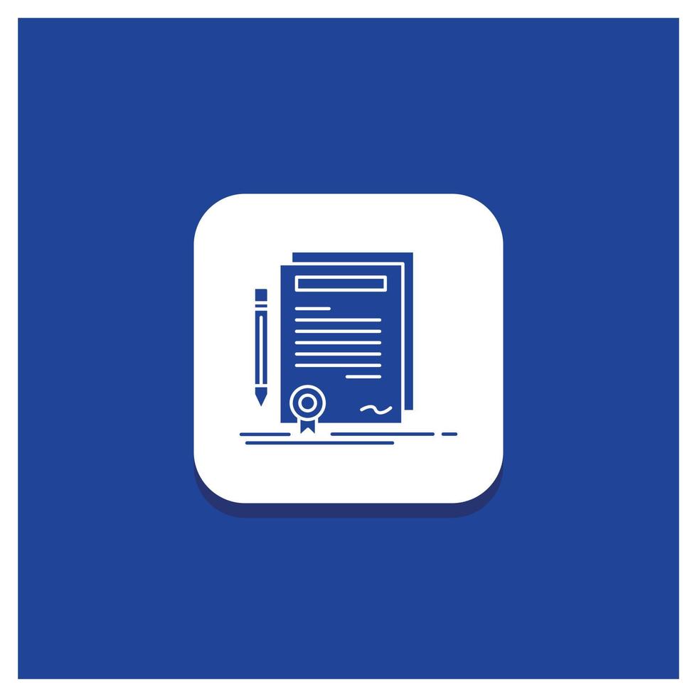 Blue Round Button for Business. certificate. contract. degree. document Glyph icon vector