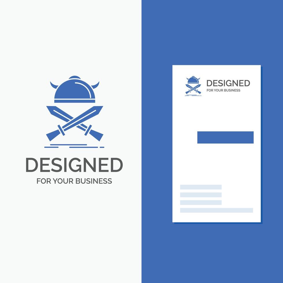 Business Logo for battle. emblem. viking. warrior. swords. Vertical Blue Business .Visiting Card template. vector