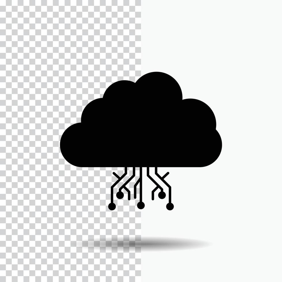 nube. informática. datos. hospedaje icono de glifo de red sobre fondo transparente. icono negro vector