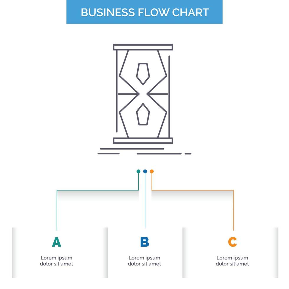 Access. clock. early. sand clock. time Business Flow Chart Design with 3 Steps. Line Icon For Presentation Background Template Place for text vector