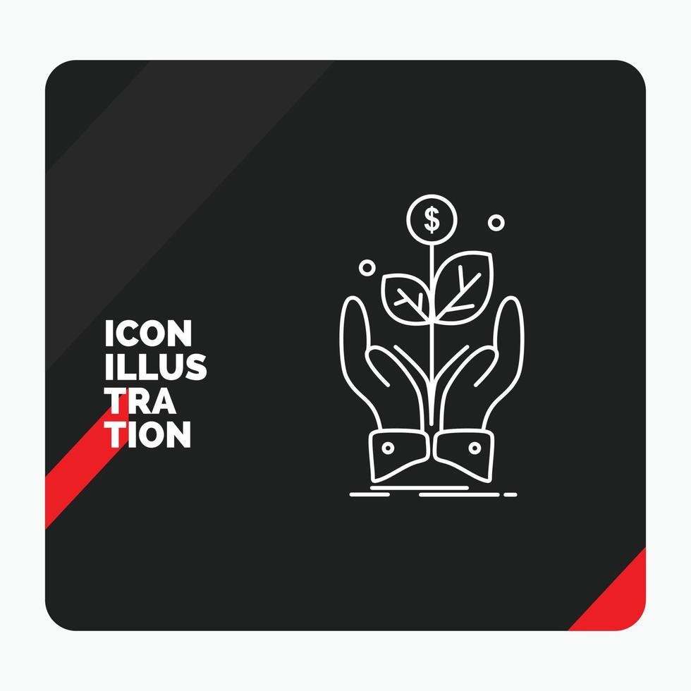 fondo de presentación creativa rojo y negro para negocios. empresa. crecimiento. planta. icono de línea de subida vector