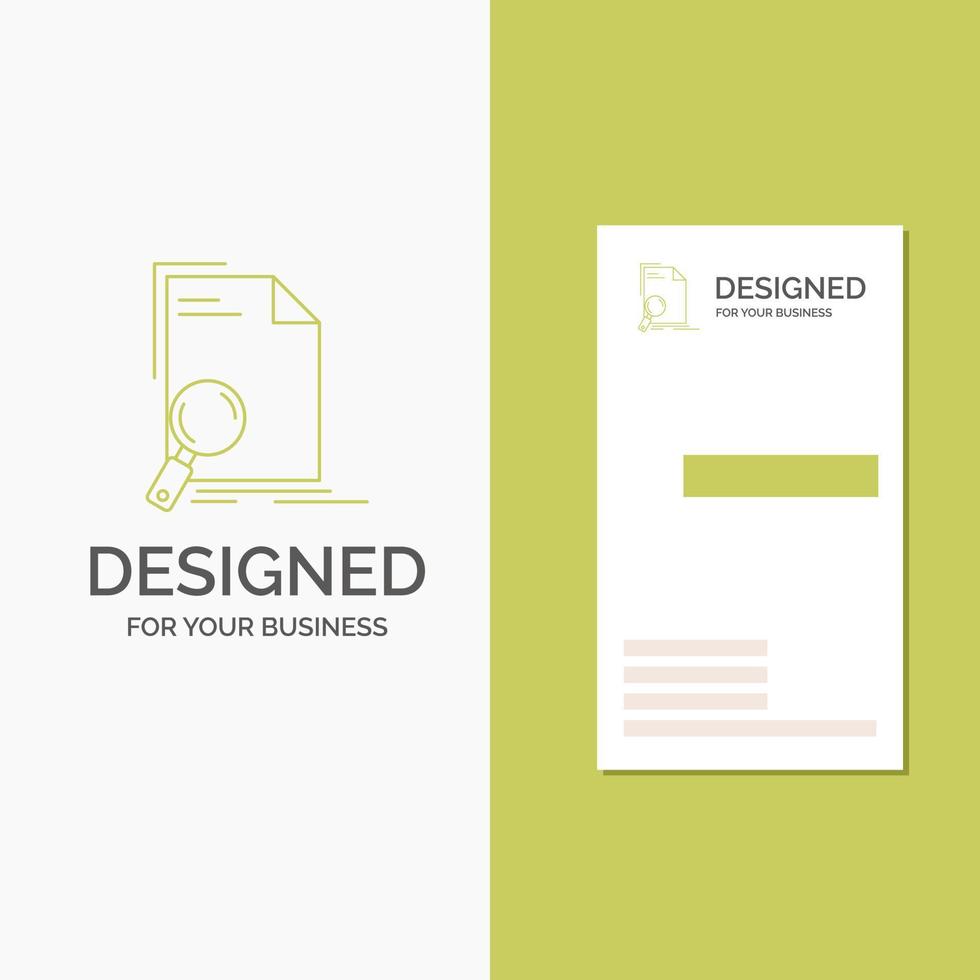 Business Logo for Analysis. document. file. find. page. Vertical Green Business .Visiting Card template. Creative background vector illustration