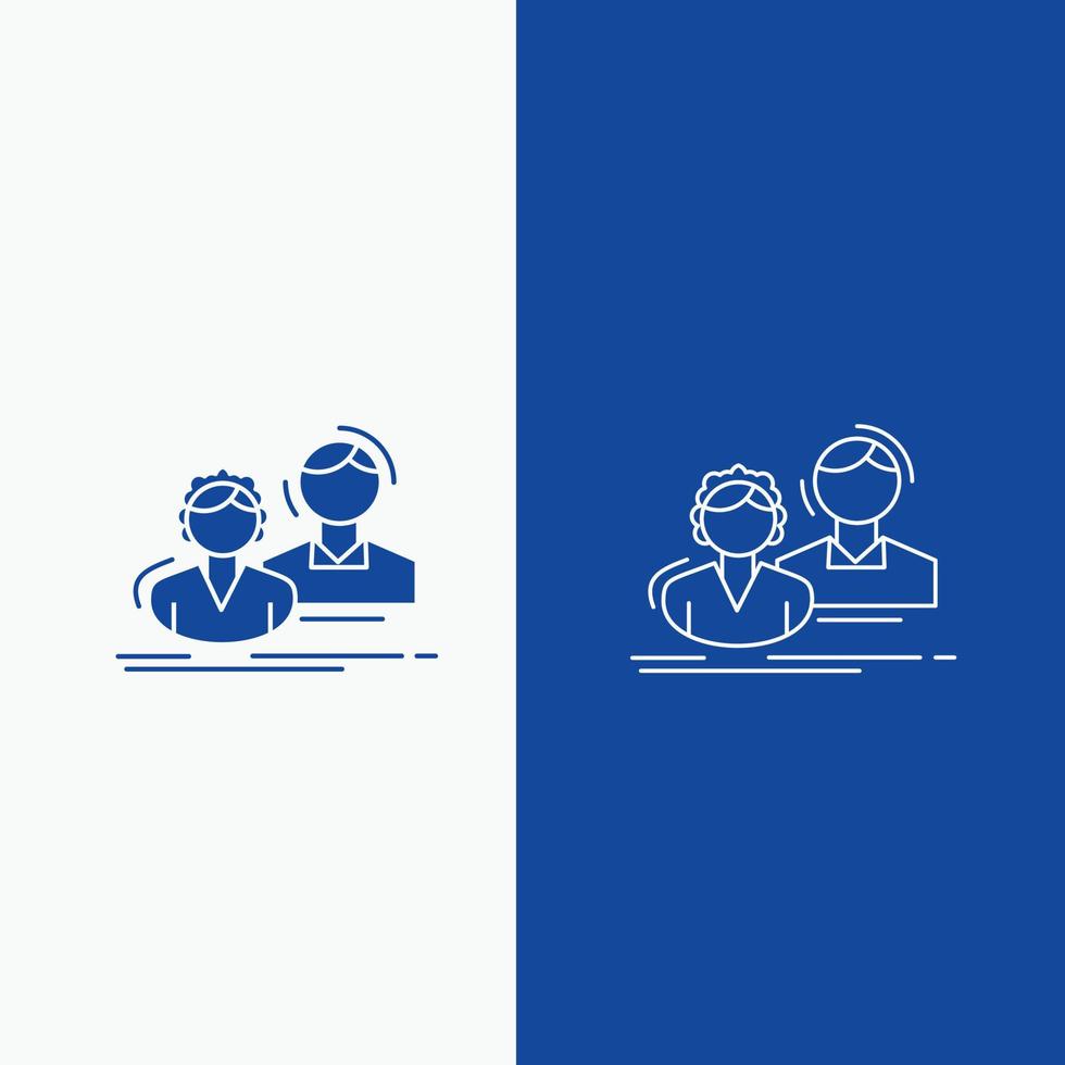 student. employee. group. couple. team Line and Glyph web Button in Blue color Vertical Banner for UI and UX. website or mobile application vector